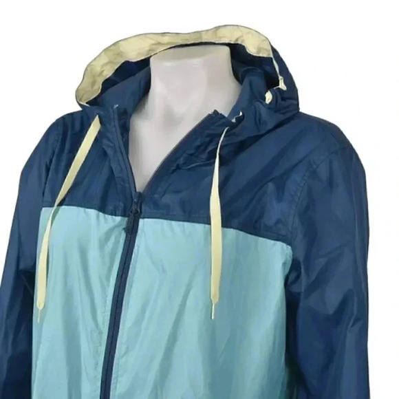 Eddie Bauer Windbreaker Jacket Turquoise Blue Lightweight Hooded Size Large - Picture 2 of 8